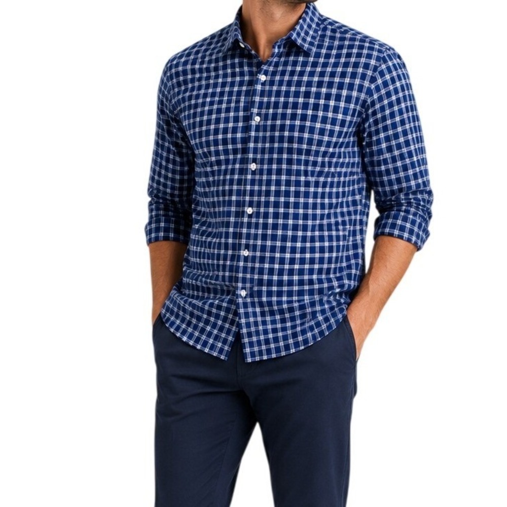 Joseph Abboud Button Down Shirt Mens Large Blue Plaid Long Sleeve
